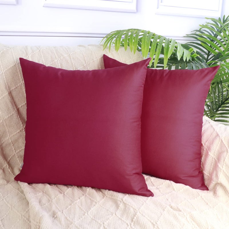 Thmyo 4-Pack 100% Cotton Comfortable Solid Decorative Throw Pillow Case Square Cushion Cover Pillowcase Sublimation Blank Pillow Covers(Cover Only,No Insert)(16x16 inch/ 40x40cm, Wine red) - Image 2